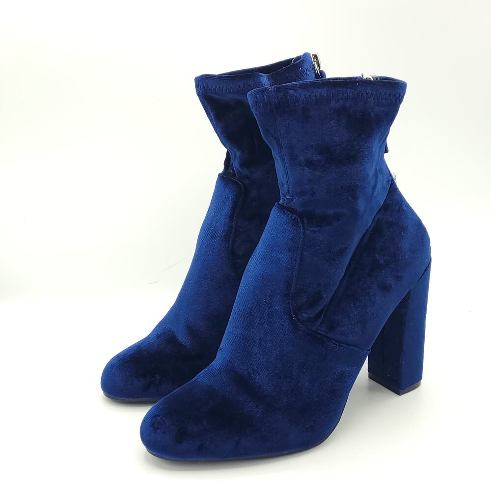 Steve Madden Blue Velvet Ankle Boot Stretch Heels women's size 7.5